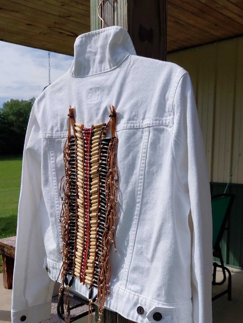 White Beaded Women's Jean Jacket - Picture 8 of 9